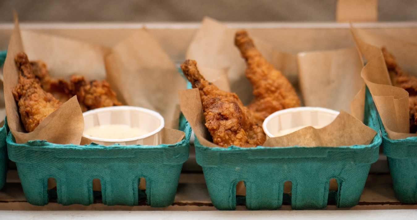 Chicken and sides in individual containers for lunch